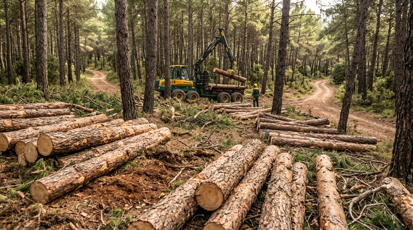 Pista forestal de tierra abierta entre monte para acceso y defensa